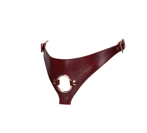 Шкіряні трусики для страпона Liebe Seele Wine Red Strap on Harness, універсальний розмір