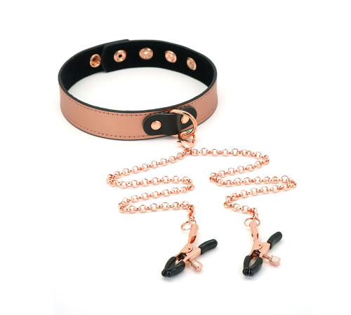 Нашийник із затискачами для сосків Liebe Seele Rose Gold Memory Collar with Nipple Clamps