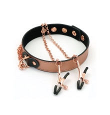 Нашийник із затискачами для сосків Liebe Seele Rose Gold Memory Collar with Nipple Clamps