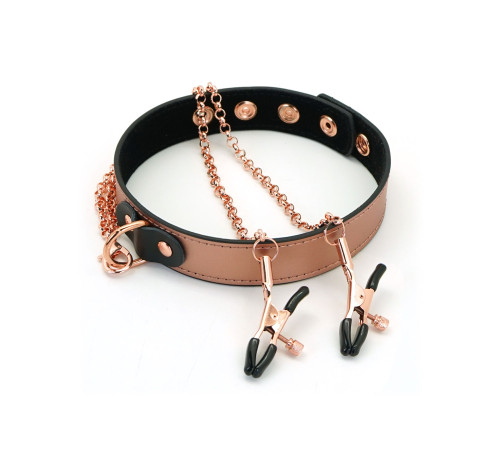 Нашийник із затискачами для сосків Liebe Seele Rose Gold Memory Collar with Nipple Clamps