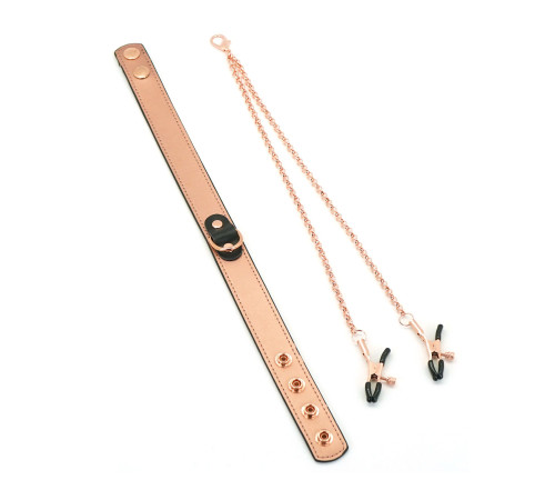 Нашийник із затискачами для сосків Liebe Seele Rose Gold Memory Collar with Nipple Clamps