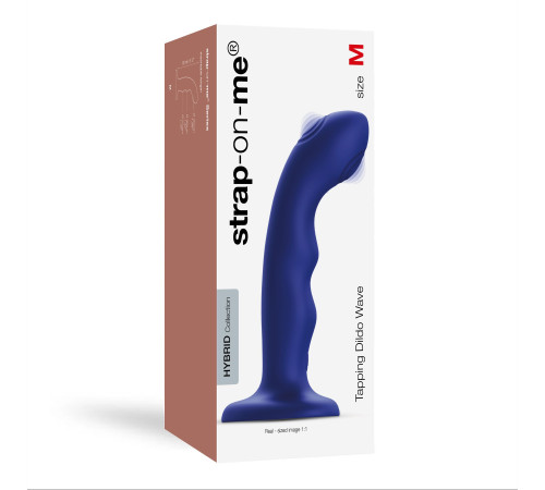 Насадка для страпона з подвійною точковою пульсацією Strap-On-Me TAPPING DILDO WAVE – NIGHT BLUE, М