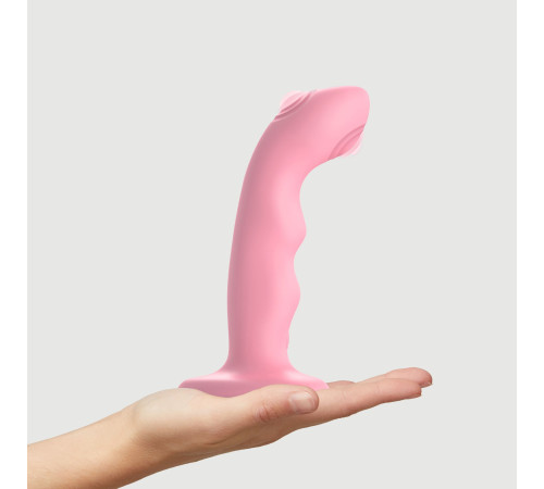 Насадка для страпона з подвійною точковою пульсацією Strap-On-Me TAPPING DILDO WAVE – CORAL PINK, М