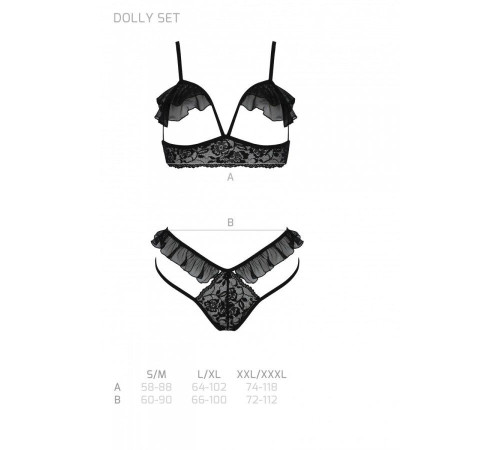 Еротичний комплект Passion DOLLY SET, L/XL, black, з відкритими чашками