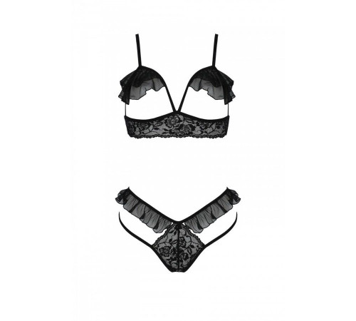 Еротичний комплект Passion DOLLY SET, L/XL, black, з відкритими чашками