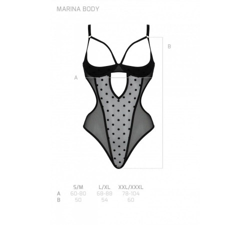 Еротичне боді Passion MARINA BODY, L/XL, black, з відкритими чашками