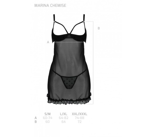 Еротичний пеньюар Passion MARINA CHEMISE, L/XL, black