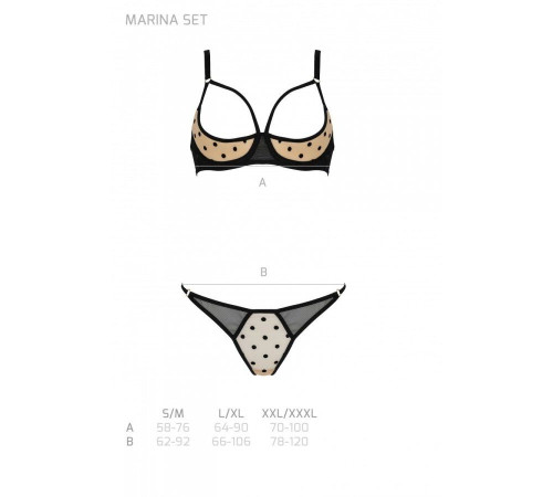 Еротичний комплект Passion MARINA SET WITH OPEN BRA, XXL/XXXL, beige, відкриті чашки