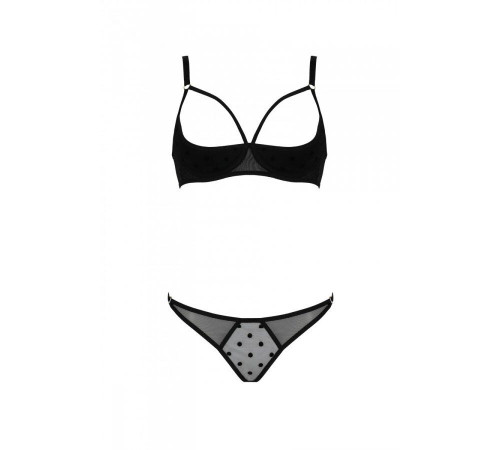 Еротичний комплект Passion MARINA SET WITH OPEN BRA, L/XL, black, відкриті чашки