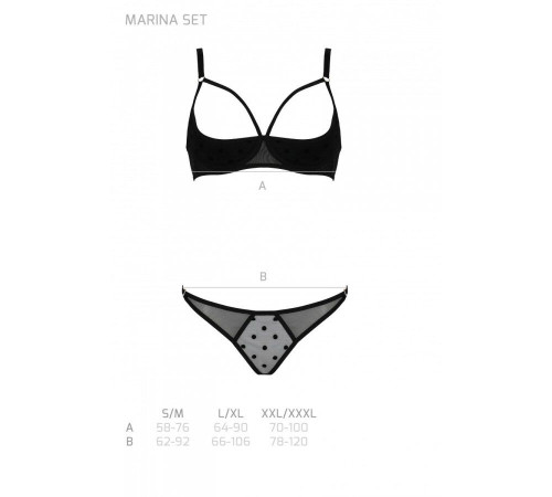 Еротичний комплект Passion MARINA SET WITH OPEN BRA, L/XL, black, відкриті чашки