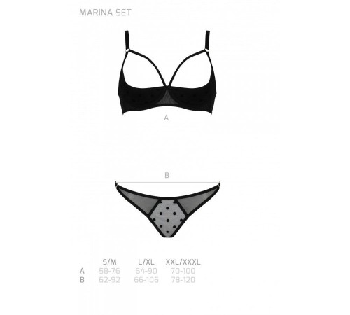 Еротичний комплект Passion MARINA SET WITH OPEN BRA, S/M, black, відкриті чашки