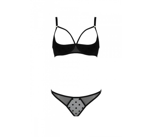 Еротичний комплект Passion MARINA SET WITH OPEN BRA, S/M, black, відкриті чашки