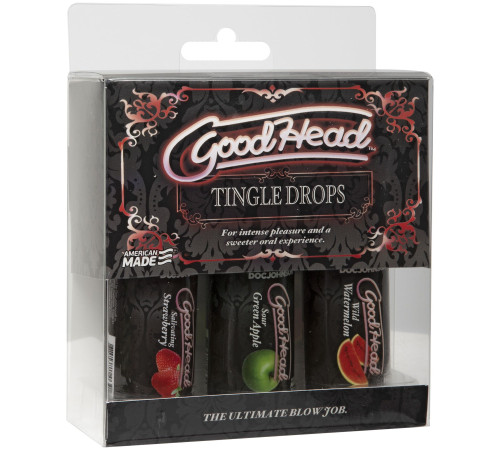 Набір крапель для мінету Doc Johnson  GoodHead - Tingle Drops (Watermelon, Green Apple, Strawberry)