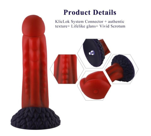 Силіконовий дилдо Hismith 8.35" Curved Silicone Dildo Red Monster Series