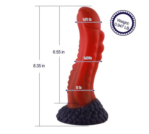 Силіконовий дилдо Hismith 8.35" Curved Silicone Dildo Red Monster Series