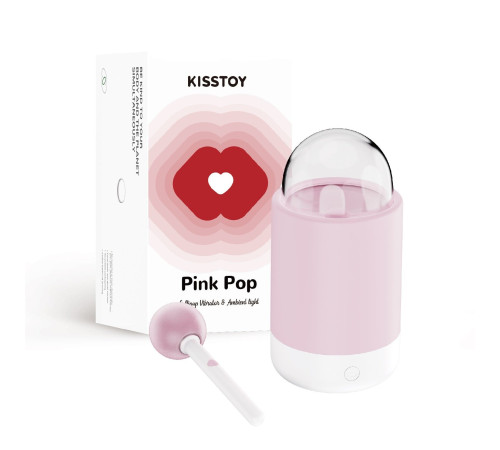 Вібратор-цукерка на паличці KISSTOY Pink Pop, зарядний кейс-нічник, 10 режимів вібрації