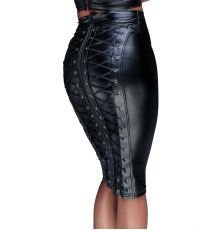 (SALE) Спідниця-олівець зі шнурівкою Noir Handmade F152 Powerwetlook pencil skirt S з мокрим ефектом