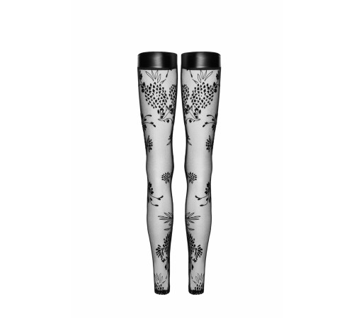 (SALE) Панчохи Noir Handmade F243 Tulle stockings with patterned flock embroidery - S