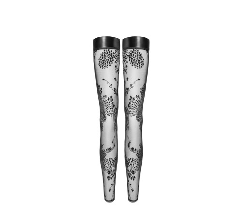 (SALE) Панчохи Noir Handmade F243 Tulle stockings with patterned flock embroidery - S