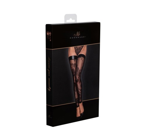 (SALE) Панчохи Noir Handmade F243 Tulle stockings with patterned flock embroidery - S