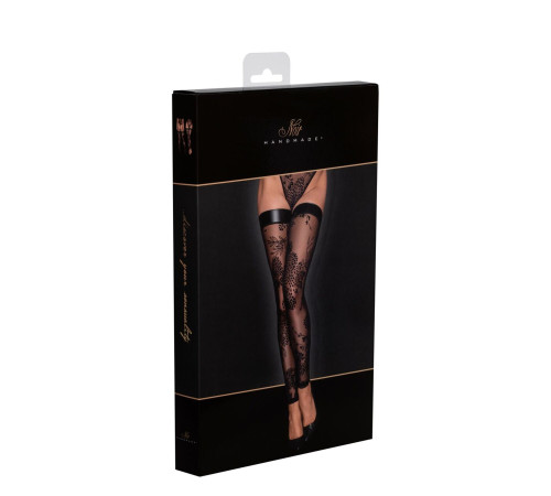 (SALE) Панчохи Noir Handmade F243 Tulle stockings with patterned flock embroidery - L