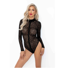 (SALE) Боді Noir Handmade F287 Leopard flock bodysuit with long sleeves - S