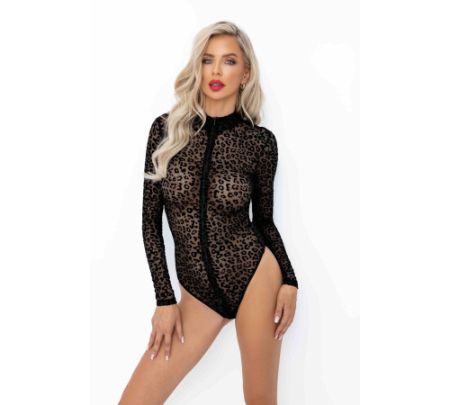 (SALE) Боді Noir Handmade F287 Leopard flock bodysuit with long sleeves - S