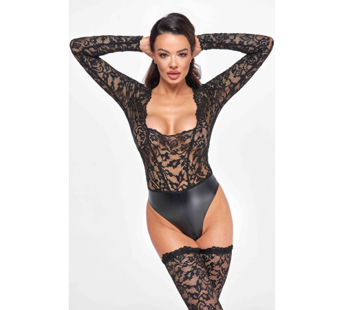 Боді Noir Handmade F296 Psyche bodysuit of lace and wetlook - S