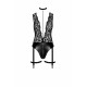 Боді Noir Handmade F297 Libido Deep-V bodysuit with collar, pearl chain and garter - S