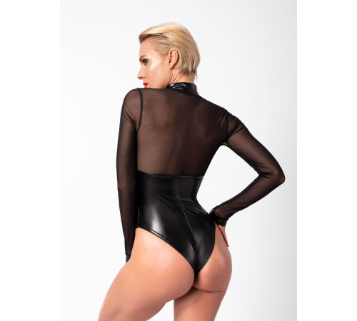 Боді Noir Handmade F321 Edge wetlook and mesh body with rings - S