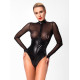 Боді Noir Handmade F321 Edge wetlook and mesh body with rings - L