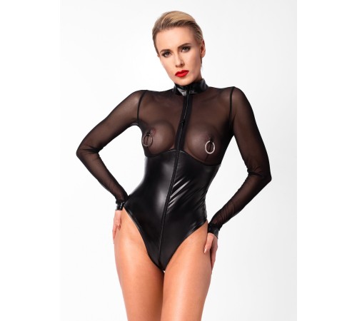 Боді Noir Handmade F321 Edge wetlook and mesh body with rings - XXL