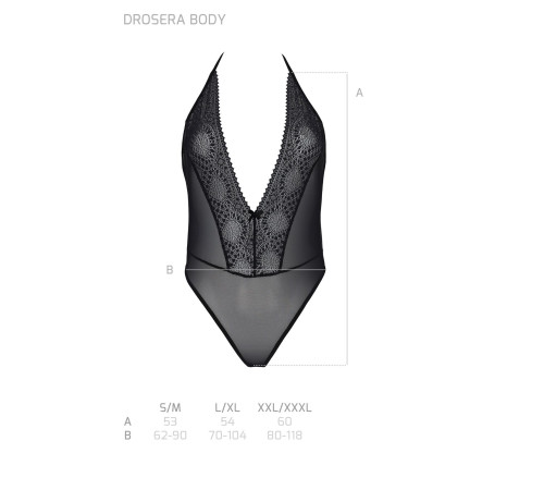 Боді Passion DROSERA BODY black, L/XL, високі вирізи, верх на зав’язках