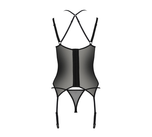 Корсет Passion DROSERA CORSET black, L/XL, з кріпленнями для панчіх, трусики в комплекті