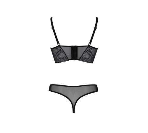 Комплект Passion DROSERA SET black S/M, сітка+мереживо, бюстьє та трусики танга