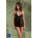 Пеньюар Passion KERRIA CHEMISE black, L/XL, мереживний верх, трусики в комплекті