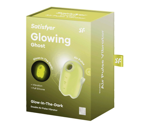 Вакуумний кліторальний стимулятор з вібрацією Satisfyer Glowing Ghost Yellow, світиться в темряві