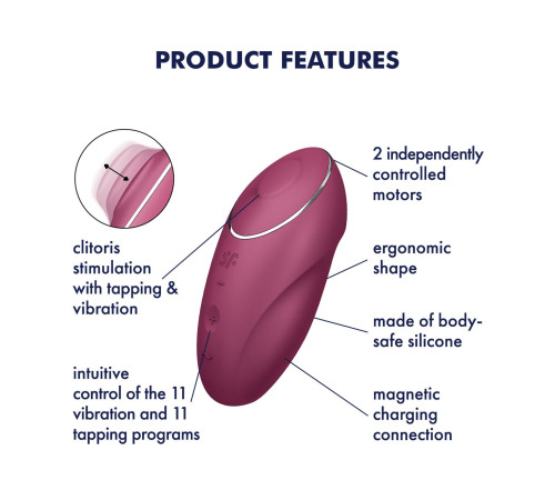 Вібростимулятор-пульсатор Satisfyer Tap & Climax 1 Red, ефект постукування пальцем, 2 мотори