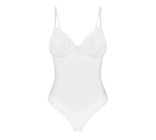 Боді Obsessive Alissium Teddy White, XS/S, ліф з м’якою чашкою, високі вирізи для ніг