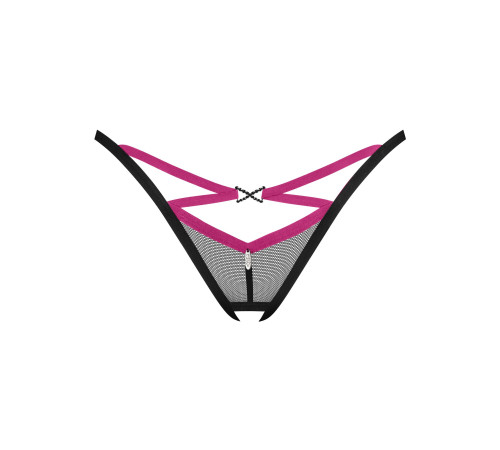 Трусики-стрінги Obsessive Novenes crotchless thong, XS/S, сітка, стрепи, прикраса зі стразами, відкр