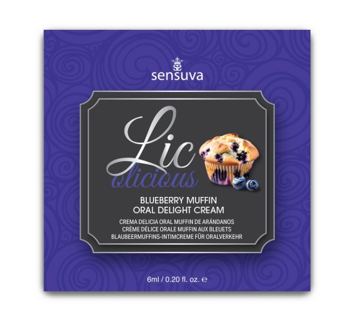 Пробник гелю для мінету Sensuva Lic-o-licious Blueberry Muffin (6 мл), оліїстий, без цукру