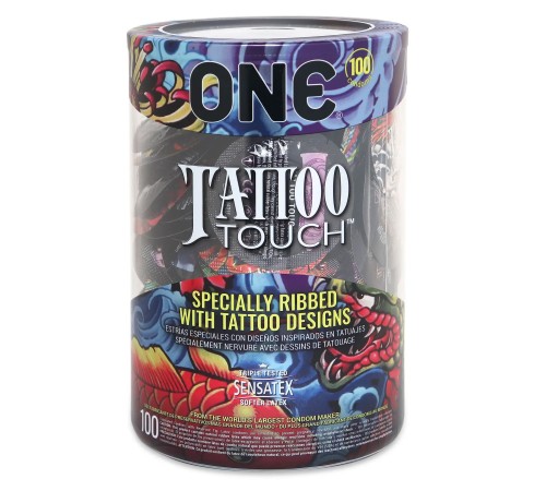 Набір презервативів ONE Tattoo Touch 100 шт, мегапак тюб