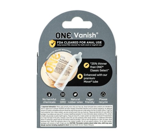 Презервативи ONE Vanish Hyperthin 3 шт, картонна коробка