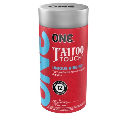 Презервативи ONE Tattoo Touch 12 шт, подарункова упаковка тюб