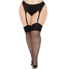 Панчохи Leg Avenue Wide Top Rhinestone Sheer Stockings Black 1X/2X