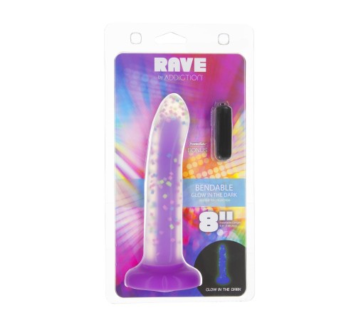 Фалоімітатор, що світиться в темряві, ADDICTION Rave 8″, Glow in the Dark Dildo Purple Confetti, 20,3 см