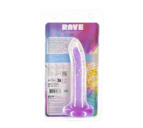 Фалоімітатор, що світиться в темряві, ADDICTION Rave 8″, Glow in the Dark Dildo Purple Confetti, 20,3 см