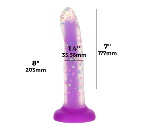 Фалоімітатор, що світиться в темряві, ADDICTION Rave 8″, Glow in the Dark Dildo Purple Confetti, 20,3 см